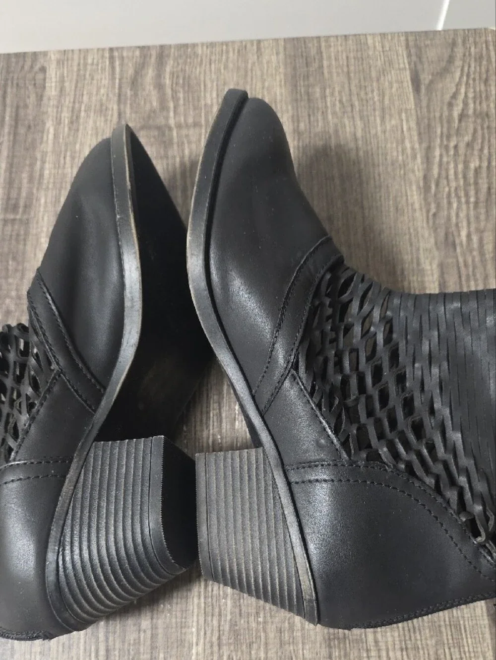 Sugar Black Woven Cutout Ankle Booties Size 9